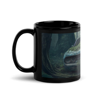 Abandoned Muscle Car in a Forest Black Glossy Ceramic Mug