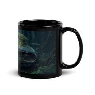 Abandoned Muscle Car in a Forest Black Glossy Ceramic Mug