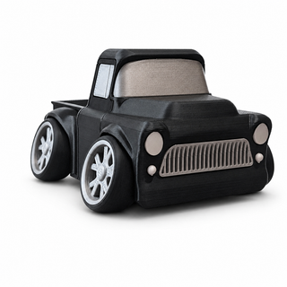 Black Classic Pickup Tooned 3D Printed Desk Model shown from the front three-quarter angle on a white background.