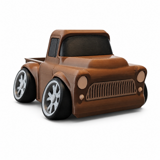 Brown Classic Pickup Tooned 3D Printed Desk Model shown from the front three-quarter angle on a white background.