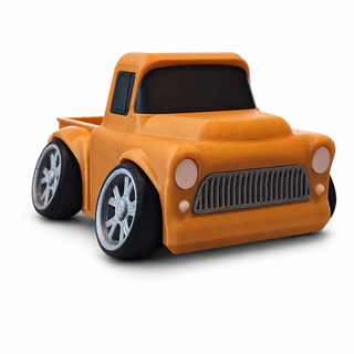Gold Classic Pickup Tooned 3D Printed Desk Model shown from the front three-quarter angle on a white background.