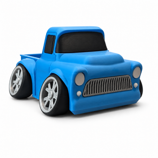 Light blue Classic Pickup Tooned 3D Printed Desk Model shown from the front three-quarter angle on a white background.