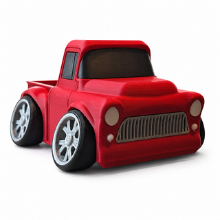 Maroon Classic Pickup Tooned 3D Printed Desk Model shown from the front three-quarter angle on a white background.