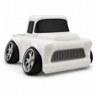 White Classic Pickup Tooned 3D Printed Desk Model shown from the front three-quarter angle on a white background.