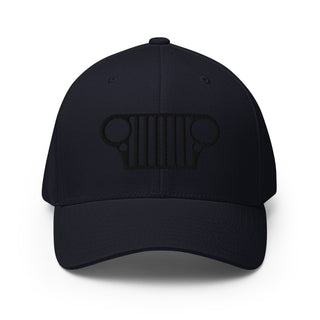 Jeep CJ Grill Black on Black Embroidered Flexfit Cap