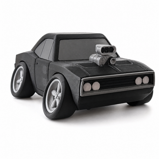 Supercharged Dodge Charger tooned 3D printed desk model shown from the front three-quarter view on a white background.