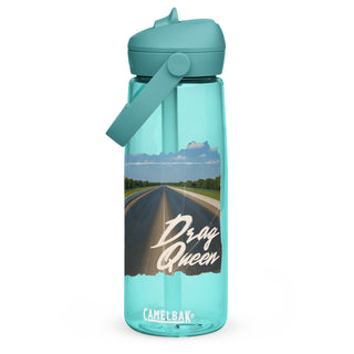 Drag Queen CamelBak water bottle in aqua blue with drag strip design
