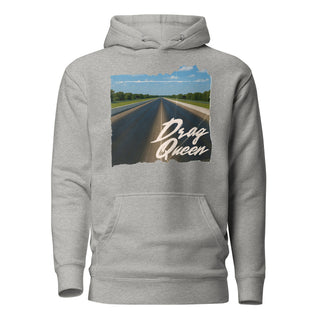 Drag Queen women’s pullover hoodie in Carbon Grey with vintage drag racing strip graphic print