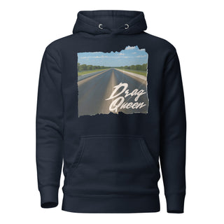 Drag Queen women’s pullover hoodie in Navy Blazer with vintage drag racing strip graphic print