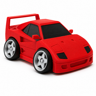 Red Ferrari F40 tooned 3D printed desk model shown from the front three-quarter view on a white background.