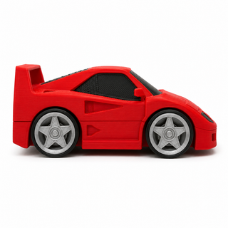 Red Ferrari F40 tooned 3D printed desk model shown from the left side on a white background.