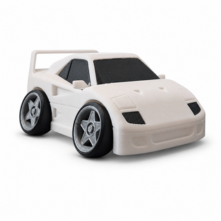 White Ferrari F40 tooned 3D printed desk model shown from the front three-quarter view on a white background.