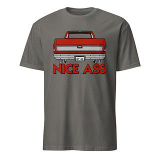 Nice Ass Red Squarebody graphic on a charcoal short-sleeve unisex T-shirt.