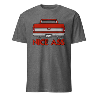 Nice Ass Red Squarebody graphic on a heather gray short-sleeve unisex T-shirt.