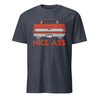 Nice Ass Red Squarebody graphic on a heather navy short-sleeve unisex T-shirt.