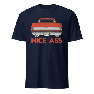Nice Ass Red Squarebody graphic on a navy short-sleeve unisex T-shirt.
