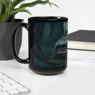 Abandoned Muscle Car in a Forest Black Glossy Ceramic Mug
