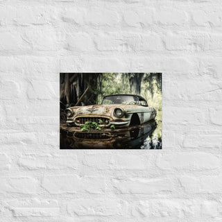 Abandoned White Classic Car in the Bayou Poster