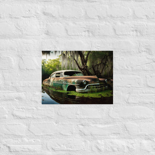 Abandoned Green Classic Car in the Bayou Poster