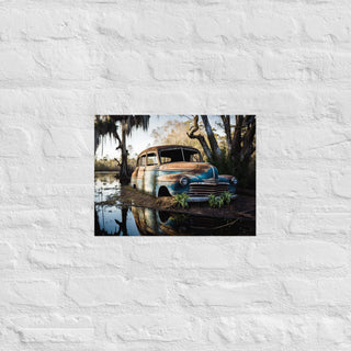 Abandoned Blue Classic Car in the Bayou Poster