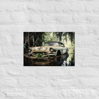 Abandoned White Classic Car in the Bayou Poster