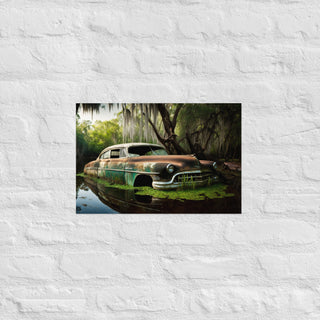 Abandoned Green Classic Car in the Bayou Poster