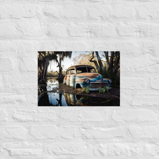 Abandoned Blue Classic Car in the Bayou Poster
