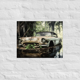 Abandoned White Classic Car in the Bayou Poster