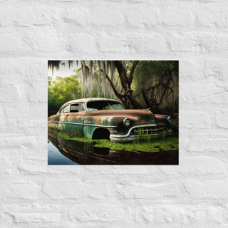 Abandoned Green Classic Car in the Bayou Poster