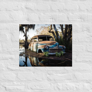 Abandoned Blue Classic Car in the Bayou Poster
