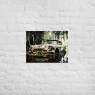 Abandoned White Classic Car in the Bayou Poster