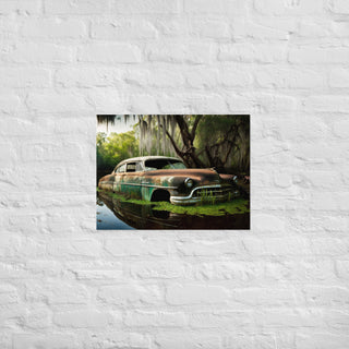 Abandoned Green Classic Car in the Bayou Poster