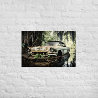 Abandoned White Classic Car in the Bayou Poster