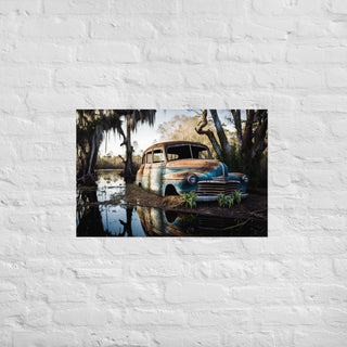 Abandoned Blue Classic Car in the Bayou Poster