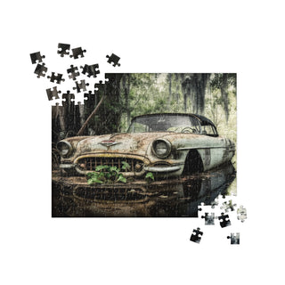 Abandoned White Classic Car in the Bayou Jigsaw Puzzle