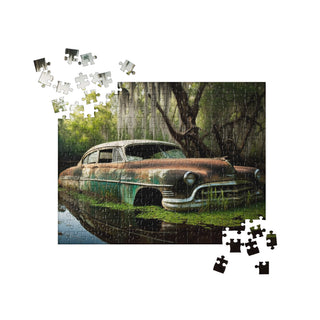 Abandoned Green Classic Car in the Bayou Jigsaw Puzzle